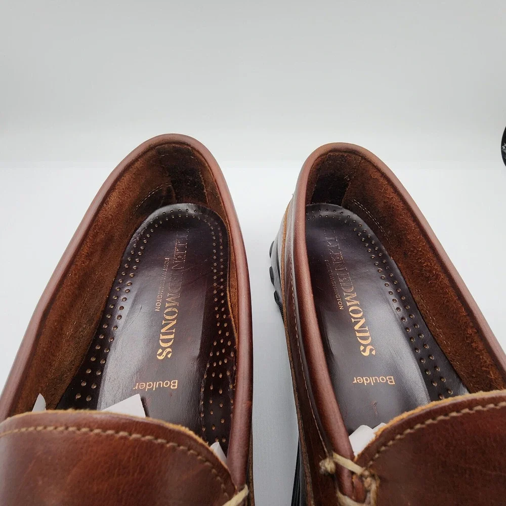 Allen Edmonds Boulder‎ Driving Shoes Mens 9.5 D Brown Leather Stitched Moccasin
